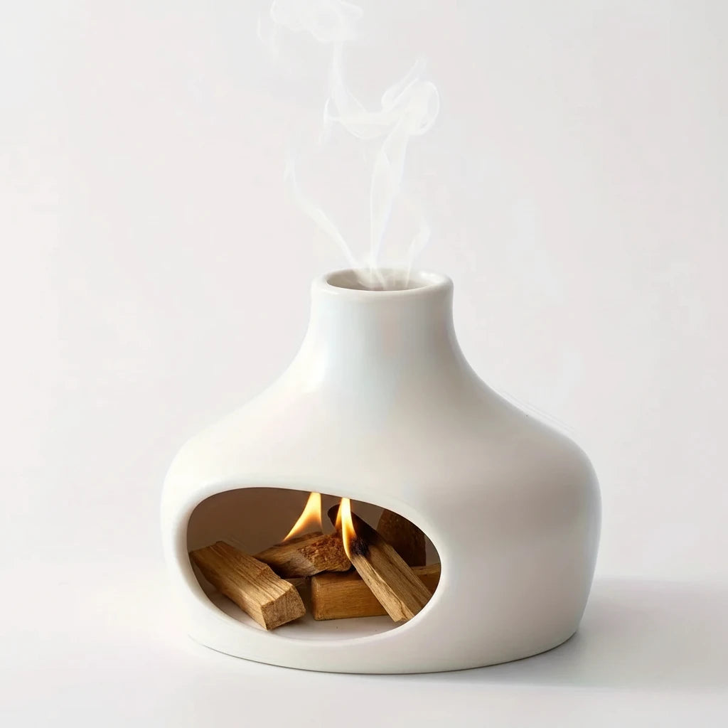 Quemador de cerámica para palo santo, salvia e incienso con chimenea